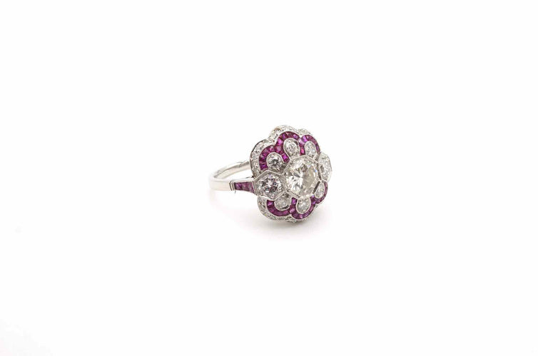 Bague 54 Bague Art déco en platine avec rubis et diamants 58 Facettes 24711