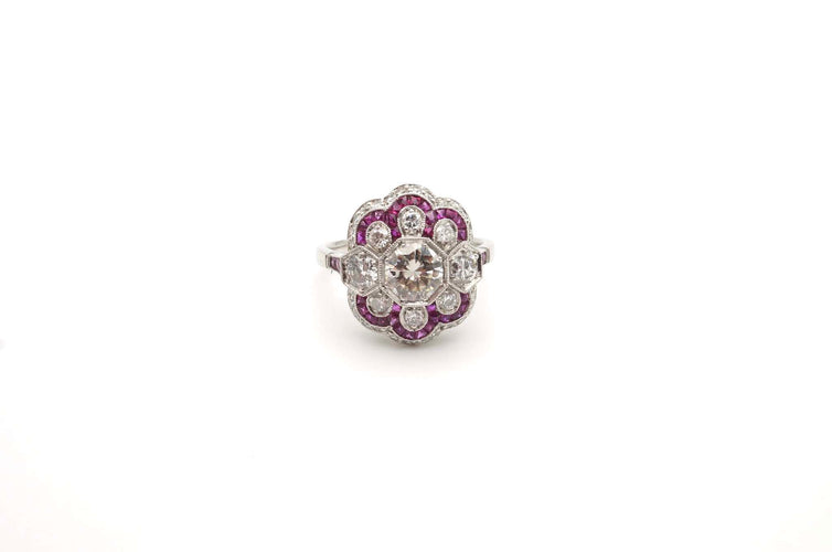 Bague 54 Bague Art déco en platine avec rubis et diamants 58 Facettes 24711