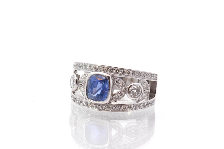 Bague 52 Bague bandeau en platine au saphir et diamants 58 Facettes 25659