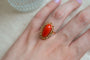 Bague 47 Bague cabochon corail ovale en or jaune 18 carats 58 Facettes Ref2799
