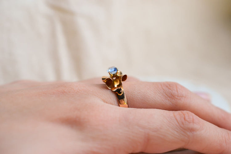 Bague 55 Bague nœud en or jaune 18 carats et pierre bleue ciel (verre) 58 Facettes Ref2954