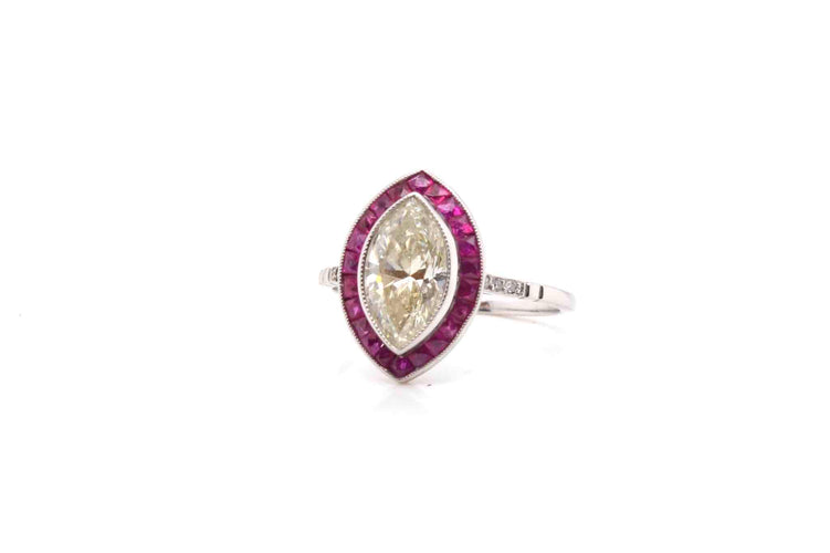 Bague 49 Bague rétro en or blanc 18k avec diamant et rubis 58 Facettes 24936