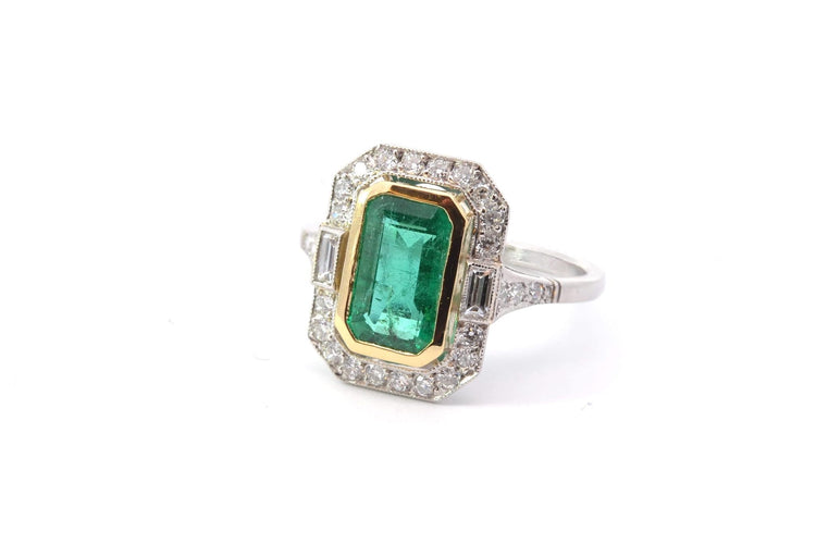 Bague 53 Bague en or jaune 18k et platine avec émeraude et diamants 58 Facettes 25238 25164