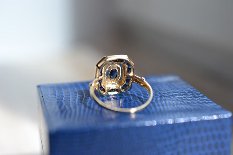 Bague 53 Bague octogonale en or jaune et blanc 18k, saphir et diamants 58 Facettes 2835