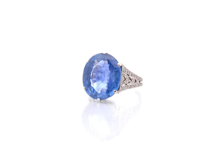 Bague 54 Bague en platine avec saphir de Ceylan et diamants 58 Facettes 23318 / 23216