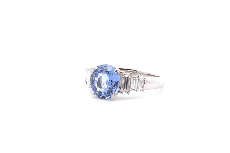 Bague 54 Bague en or blanc 18k avec saphir de Ceylan et diamants 58 Facettes 25920-26203