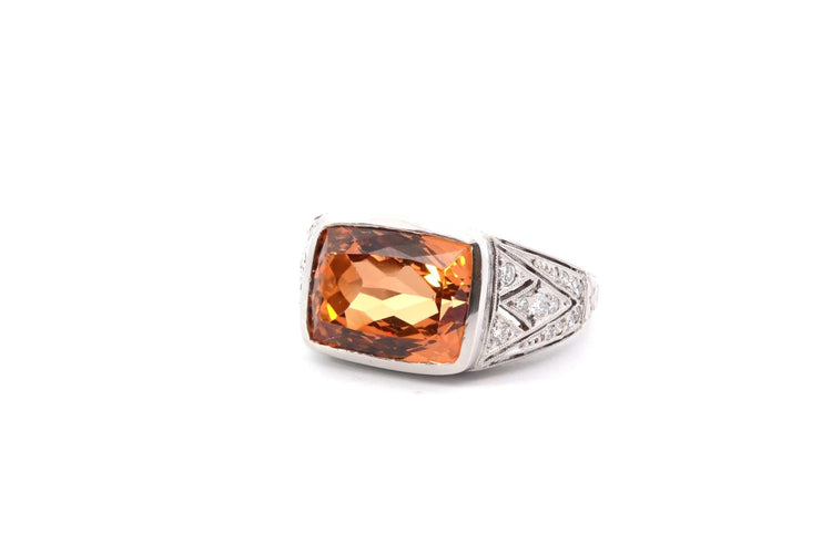 Bague 54 Bague en platine avec topaze naturelle 8,24 ct et diamants 58 Facettes 26070-25649c
