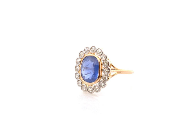 Bague 53 Bague style vintage en platine et or 18k, saphir 3,40 ct et diamants 58 Facettes 26609-26691