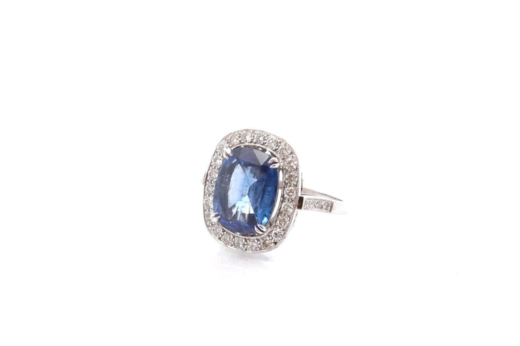 Bague 53 Bague vintage en platine au saphir de Ceylan et diamants 58 Facettes 26678-23337