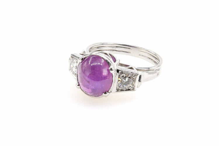 Bague 50.5 Bague vintage saphir rose étoilé de Ceylan en platine et diamants 58 Facettes 22508