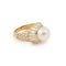 Bague 56 Bague cocktail dôme vintage en or jaune 18 carats, perle et diamants 58 Facettes B373