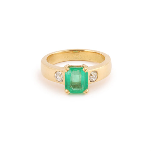 Bague 52.5 Bague émeraude Colombie 1,63 ct et diamants en or jaune 18 carats 58 Facettes BEM46