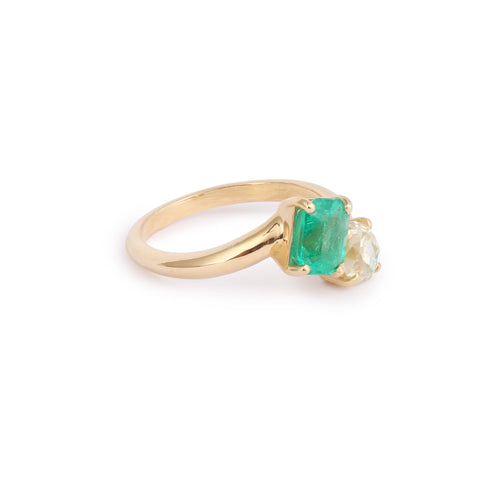 Bague 53 Bague Toi & Moi en or jaune avec émeraude et diamant 58 Facettes BEM48