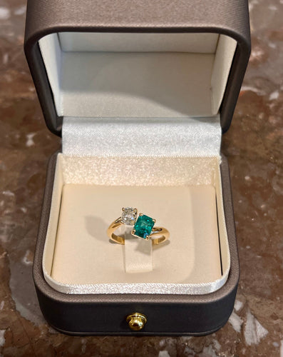 Bague 53 Bague Toi & Moi en or jaune avec émeraude et diamant 58 Facettes BEM48