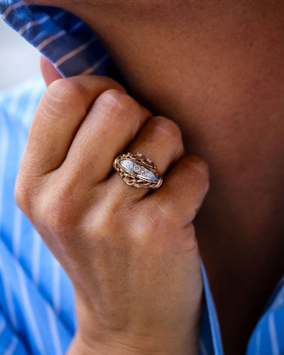 Bague 55 Bague cocktail 1950 en or blanc et diamants 58 Facettes C2099