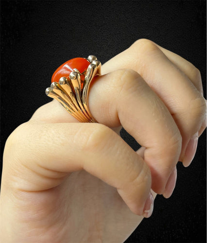 Bague Cornucopia - Bague en or jaune 18 ct et cornaline cabochon 58 Facettes
