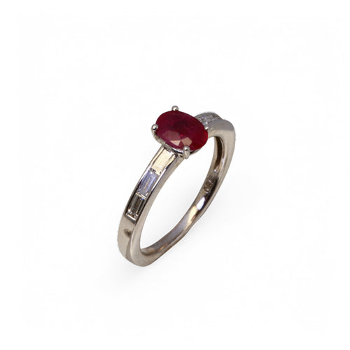 Bague 54 Bague - Bague sertie d’un rubis 1 ct en or blanc et diamants 58 Facettes