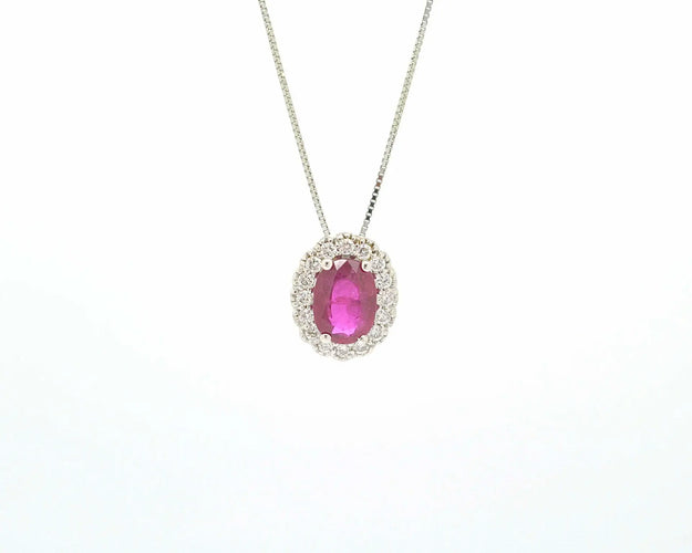 Collier Collier - Pendentif en or blanc 18 ct avec rubis ovale 0,96 ct et diamants 58 Facettes 12106