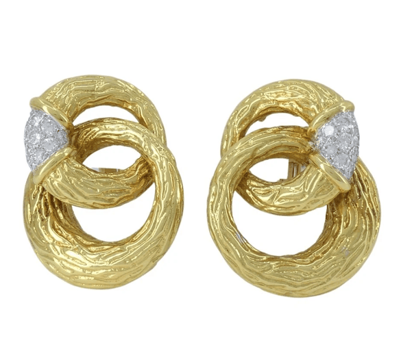 Boucles d'oreilles BOUCHERON - Clips d'oreilles Or Jaune, Platine et Diamants 58 Facettes