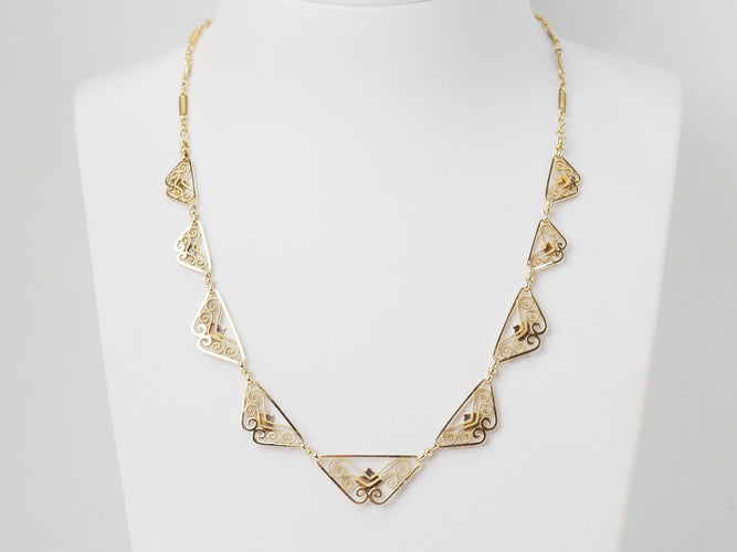 Collier Collier draperie fin XIXe siècle en or jaune 18 kt 58 Facettes 33486