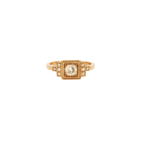 Bague 53.5 Bague art déco en or rose d'un diamant taille ancienne 58 Facettes