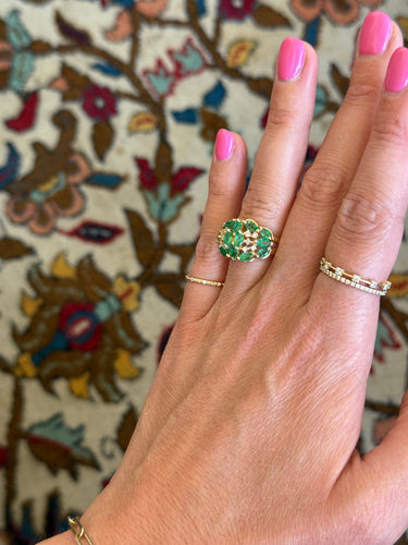 Bague 54 Bague vintage en or jaune 14K avec émeraudes et diamants 58 Facettes