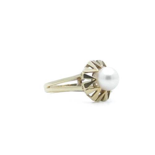 Bague 55.5 Bague géométrique en or jaune 14K et perle de culture 58 Facettes REF2217-17