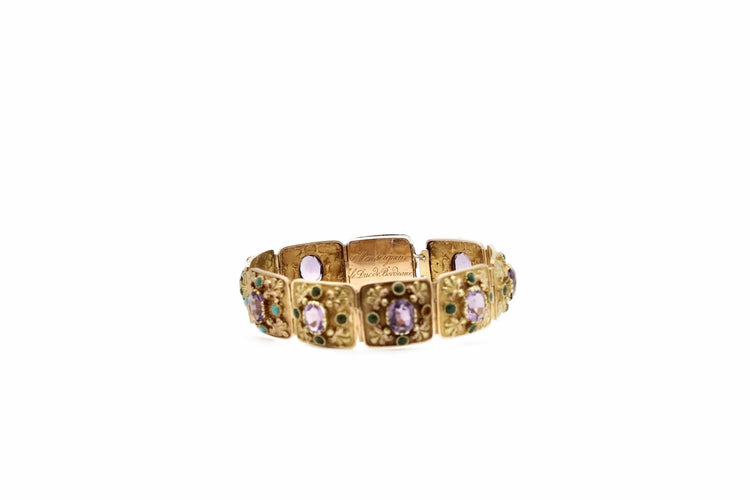 Bracelet Bracelet ancien en or jaune 18K améthystes et turquoises 58 Facettes REF2224-24