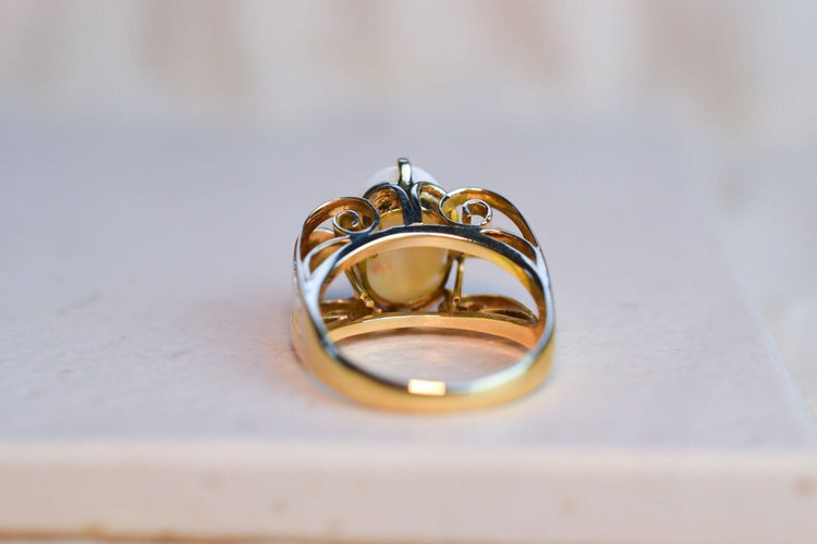 Bague 51.5 Bague opale cabochon en or jaune 14 carats 58 Facettes 3763