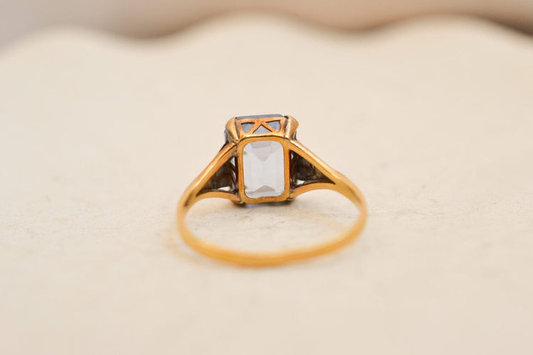 Bague 54 Bague taille émeraude en or jaune et or blanc 18k spinelle synthétique 58 Facettes Ref3559