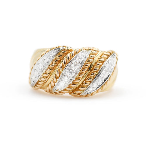 Bague Bague jonc en or blanc et jaune 18 kt avec diamants 0,42 ct 58 Facettes 13238