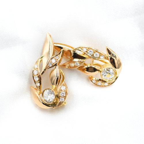Boucles d'oreilles Boucles d’oreilles feuille en or jaune 18 ct avec diamants 58 Facettes 21930