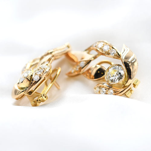 Boucles d'oreilles Boucles d’oreilles feuille en or jaune 18 ct avec diamants 58 Facettes 21930