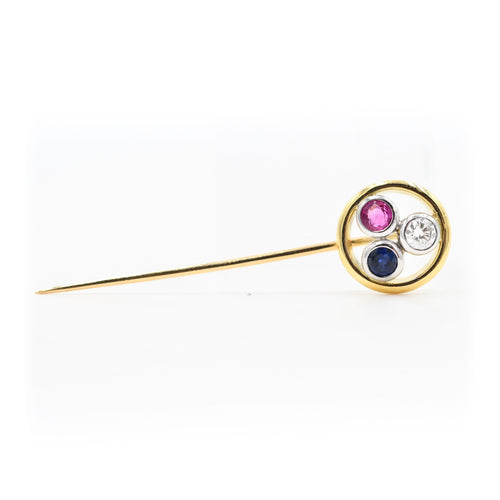 Broche Broche en or jaune et or blanc 18 ct avec diamant, saphir et rubis 58 Facettes 22187