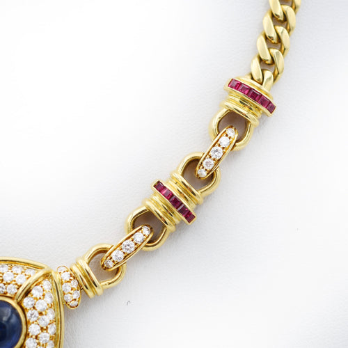 Collier Collier - Collier en or jaune 18 kt avec saphir du Sri Lanka, diamants et rubis 58 Facettes 22289