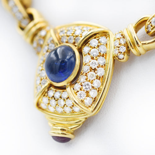 Collier Collier - Collier en or jaune 18 kt avec saphir du Sri Lanka, diamants et rubis 58 Facettes 22289