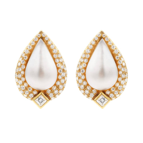 Boucles d'oreilles Boucles d'oreilles - Clip en or 18 kt avec perles Mabè et diamants 58 Facettes 22282