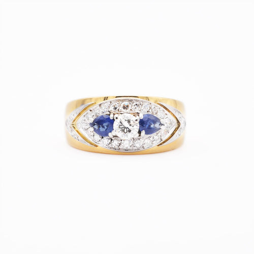 Bague Bague en or jaune 18 ct avec saphir et diamant 58 Facettes 16933