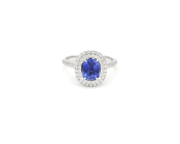 Bague 55 Crivelli - Bague en or blanc 18 carats avec saphir de Ceylan et diamants 58 Facettes 14298