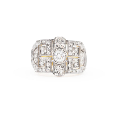 Bague Bague en or jaune 18 ct avec diamant 0,93 ct et pavé de diamants 58 Facettes 17309