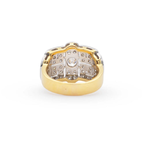 Bague Bague en or jaune 18 ct avec diamant 0,93 ct et pavé de diamants 58 Facettes 17309