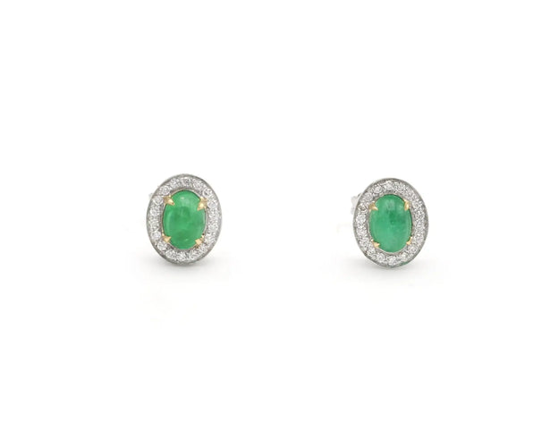 Boucles d'oreilles Boucles d’oreilles - Or blanc et jaune 18 ct, émeraudes cabochon et diamants 58 Facettes 14317