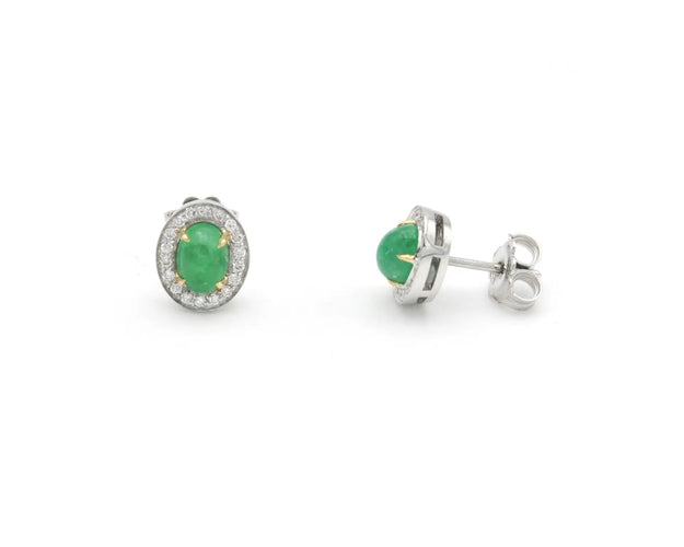 Boucles d'oreilles Boucles d’oreilles - Or blanc et jaune 18 ct, émeraudes cabochon et diamants 58 Facettes 14317