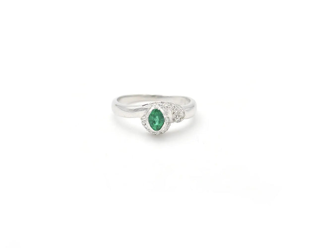 Bague Bague en or blanc 18 ct avec émeraude 0,30 ct et diamants 58 Facettes 14199