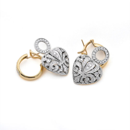 Boucles d'oreilles Boucles d’oreilles cœur en or jaune et or blanc 18 ct avec diamants 1,60 ct 58 Facettes 17046