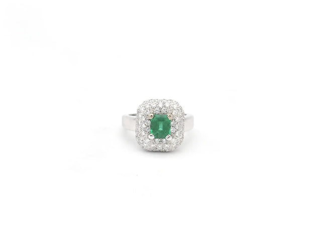 Bague Bague en or blanc 18 ct avec émeraude Zambie 1,34 ct et diamants 58 Facettes 14562