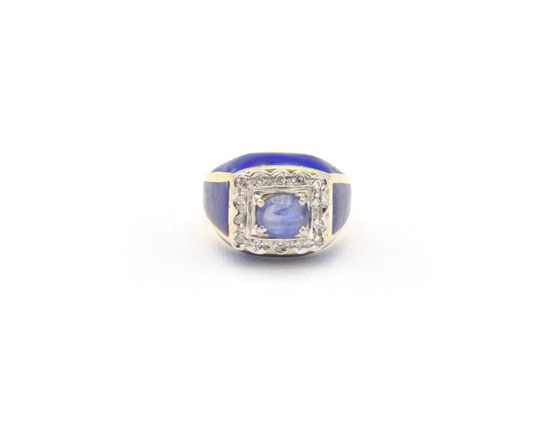 Bague Bague vintage - Bague en or jaune 18 ct avec saphir et diamants 58 Facettes 14630