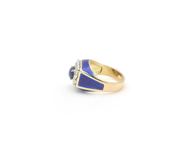Bague Bague vintage - Bague en or jaune 18 ct avec saphir et diamants 58 Facettes 14630