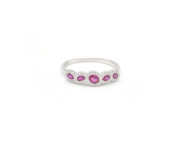 Bague Bague en or blanc 18 kt avec rubis et diamants 58 Facettes 14638