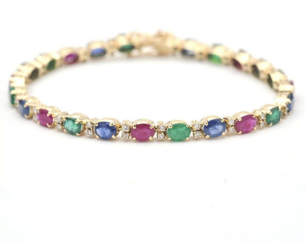 Bracelet Bracelet en or jaune 18 ct avec émeraudes, rubis, saphirs et diamants 58 Facettes 14595
